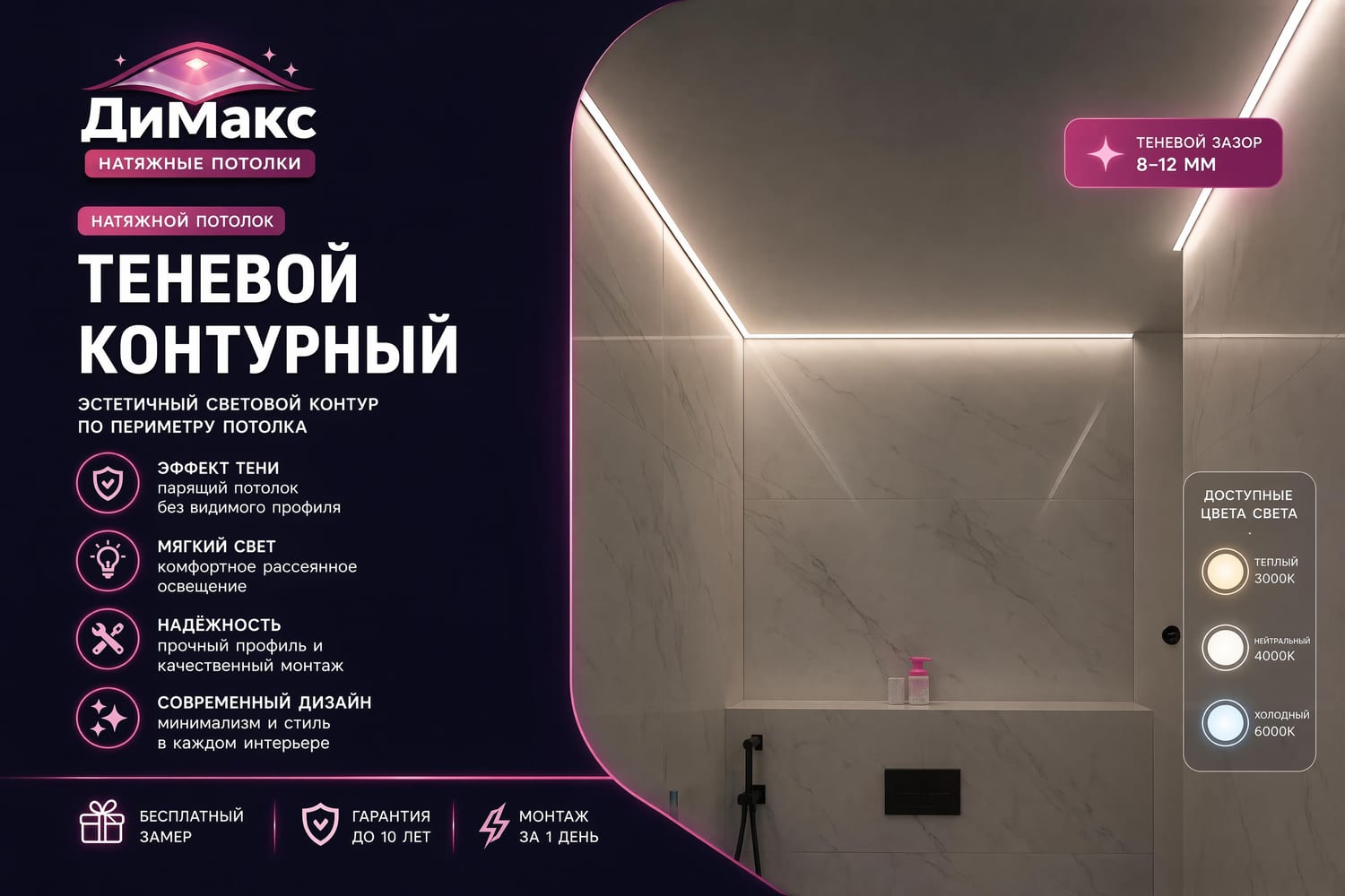 Теневой контурный потолок — подробная схема